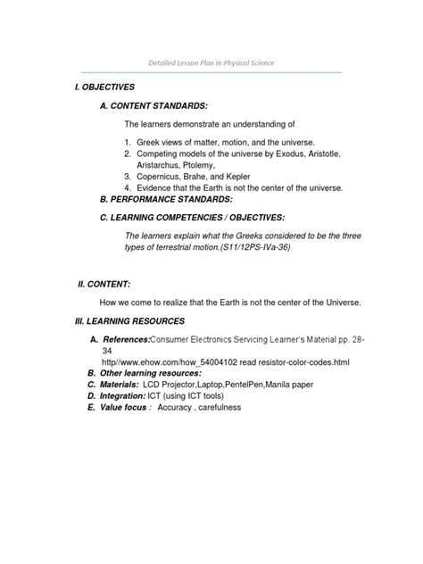 Image result for Detailed Lesson Plan in Physical Science