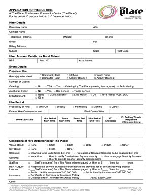 Fillable Online theplacecharlestown org Venue Hire Application Form ...