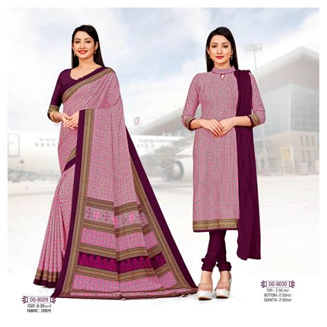 Pink Check Crepe Uniform Saree Suit (Combo Uniform) – Satish Silk Mills