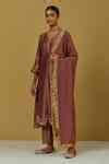 Buy Pink Chanderi Silk Embroidered Floral V Neck Kurta And Pant Set For ...