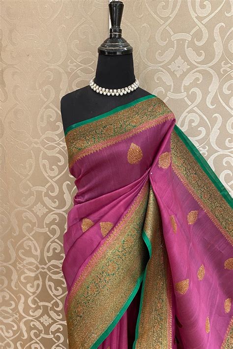 Onion Pink Kora Banarasi Silk Saree, With Unstiched Blouse – Saarang Sarees