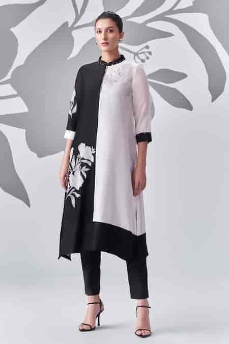 Buy Ivory Chanderi , Cotton, Embroidery Monochrome Kurta With Pant For ...