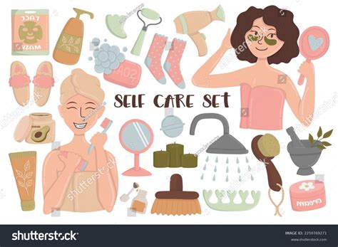 Doodle Clipart Set Self Care Self Stock Vector (Royalty Free ...