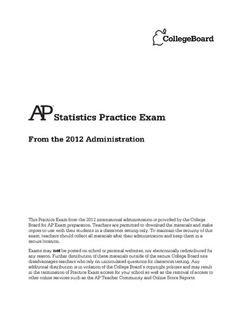 AP Statistics 2012 Practice Exam MCQ with Answer Key and Instructions ...