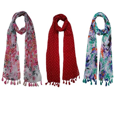 Buy Printed Poly Cotton Scarf and Stoles for Women (Combo of three ...