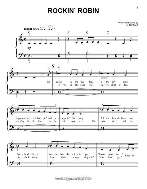 Rockin' Robin by Michael Jackson Sheet Music for Very Easy Piano at ...