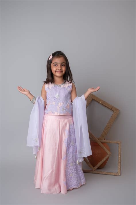 Pink floral applique lehnga set for infant girls – MiDulceAny'a