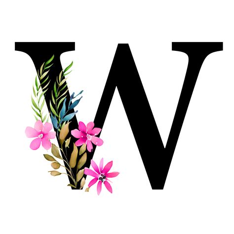 Free Transparent Floral Alphabet Illustration letter W - PNG Basket