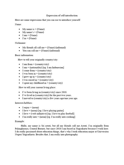 Expression and Example of Self-Introduction | PDF