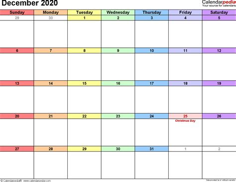 December 2020 Calendars for Word, Excel & PDF