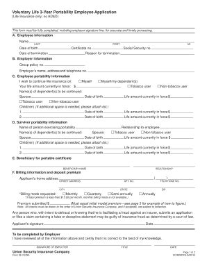 Fillable Online Voluntary Life 3-Year Portability Employee Application ...