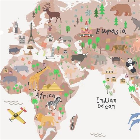 Pastel World Map Wallpaper with Balloons for Kids Room, Customised ...