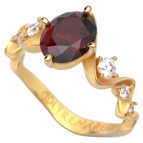 Customizable Natural Garnet and Diamonds Italian 14k Gold Engagement ...