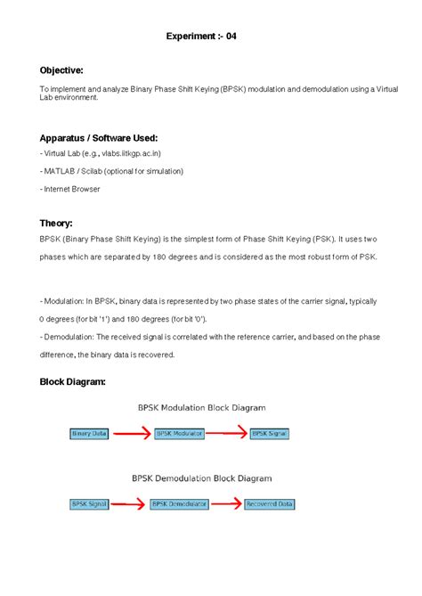 Experiment 04: BPSK Modulation & Demodulation in Digital Communication ...
