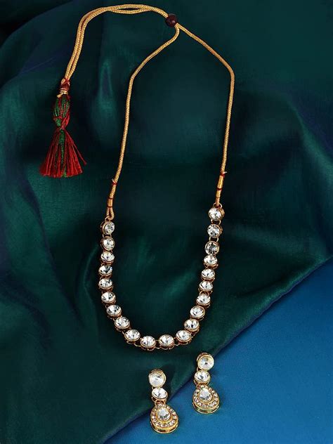 ZAVERI PEARLS Gold Tone Ethnic Choker Stones Studded Necklace Set For ...