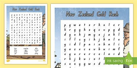 New Zealand Gold Rush Word Search