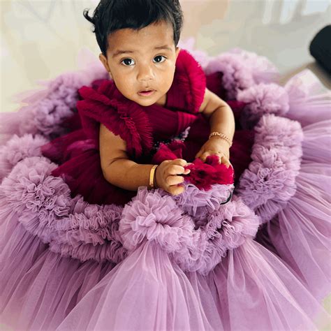 Grapevine & Pastel Pink Pleated Heavy Ruffles Birthday Frock-Sample ...