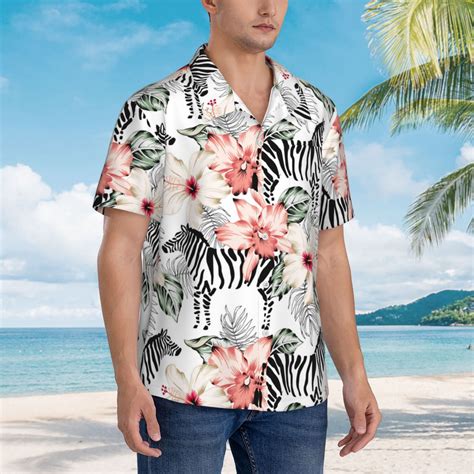 Hawaiian Shirt for Men - zebra orchid Tropical palm leaves Casual ...