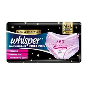 Buy Whisper Super Absorbent Women Period Panty, 12 M-L Pants, 360 ...