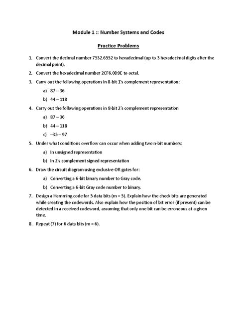 M1: Number systems and codes practice problems and solutions - Studocu