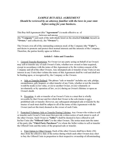 Buy Sell Agreements Templates