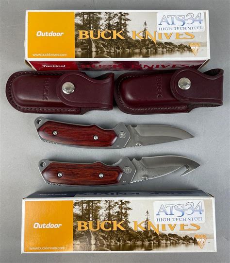 At Auction: Group of 2 Buck Folding Knives with Sheathes