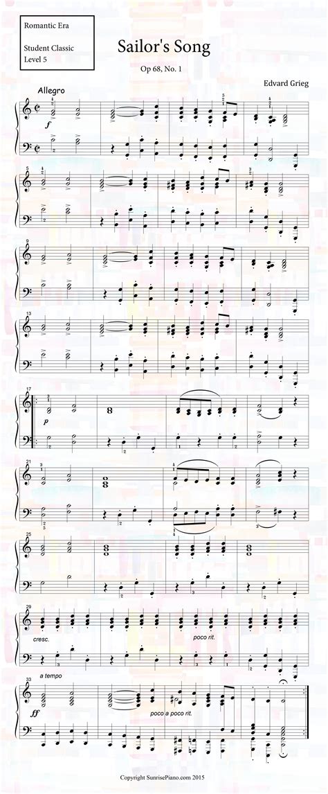 Edvard Grieg - Sailor's Song - Piano Sheet Music