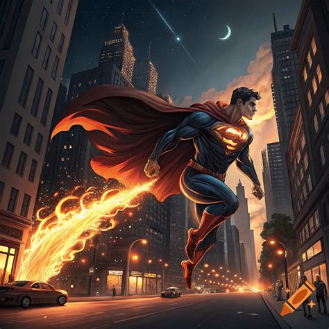 Superman flying over a city on Craiyon