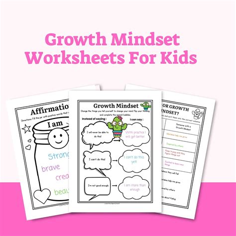 PRINTABLE Growth Mindset Worksheets for Kids, Growth Mindset VS Fixed ...