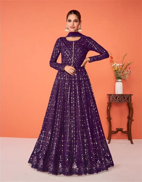 Purple Color Faux Georgette With Heavy Embroidery Work Anarkali Salwar ...