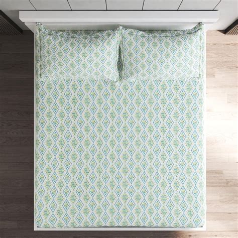 Buy Rhapsody Cotton 144TC Geometric Print 3Pcs King Fitted Bedsheet Set ...