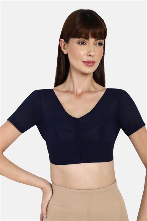 Navy Blue Round Neck Blouse with Short Sleeves - Comfortable & Classic
