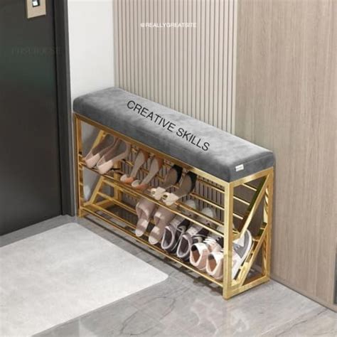 OFHEQEUWIN Entryway Shoe Rack with Cushioned Seat, Shoe Bench for Entry ...