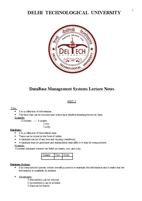Database Management Systems Full Notes - Department of IT, SVECW SHRI ...