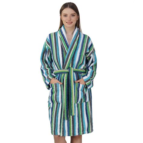Rangoli Pinstripe Women 420 GSM Cotton Bathrobe - Multicolor