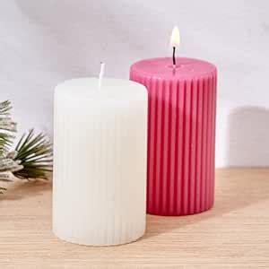 Buy Alisa Set of 2 Oudh and Vanilla Scented Ribbed Pillar Candles ...