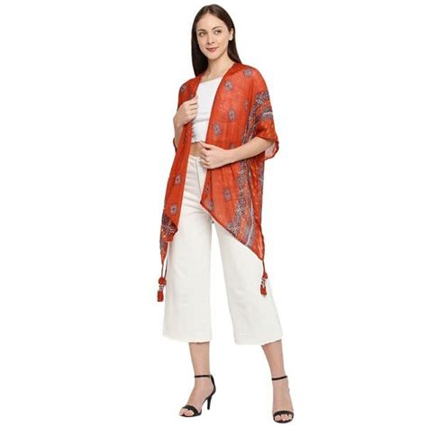 Buy BELLEZIYA Shrug for Womens Girls, Orange Fancy Polyester Ethnic ...