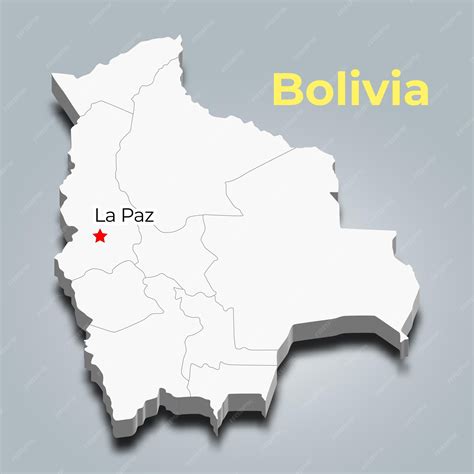 Mapa 3d de Bolivia con fronteras de regiones y su capital. | Vector Premium