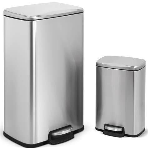 Innovaze Stainless Steel 8 & 1.3 Gallon Trash Can Combo, Rectangular ...