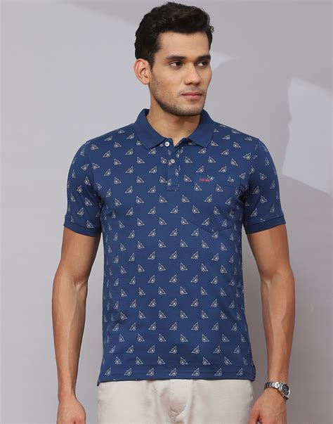 Buy Men Blue Printed Collar Half Sleeve T-Shirt Online in India - Cloak ...