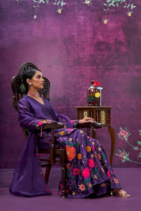 Purple Floral Applique Sharara Set – Label Niti Bothra