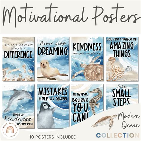 Inspirational Classroom Posters - Modern Ocean Classroom Decor