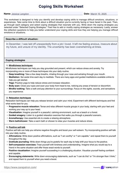 Coping Skills Worksheets & Example | Free PDF Download