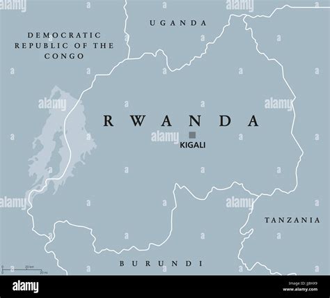 Rwanda political map with capital Kigali. Republic and sovereign state, located in Central and ...