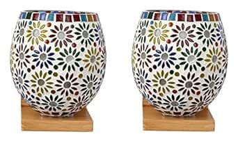 Somil Decorative Wall Lamp with Colorful Mosaic Glass Shade in One Wood ...