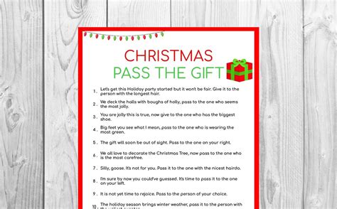 Christmas Pass the Gift Game Printable | Christmas Games | Family Games ...