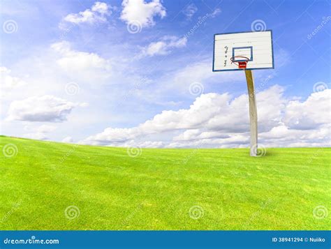 Basketball Goal on Green Field Stock Photo - Image of country, ground ...