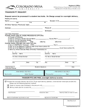 2015-2026 Form Colorado Mesa University Transcript Request Fill Online ...