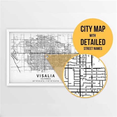 Printable Map of Visalia, California, USA With Street Names Instant Download City Map Travel ...