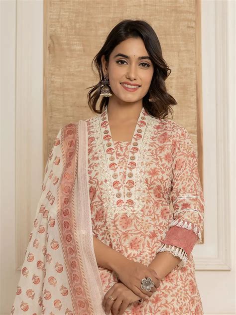 Rust Floral Print Cotton Straight Tassel Work Kurta And Trousers With ...